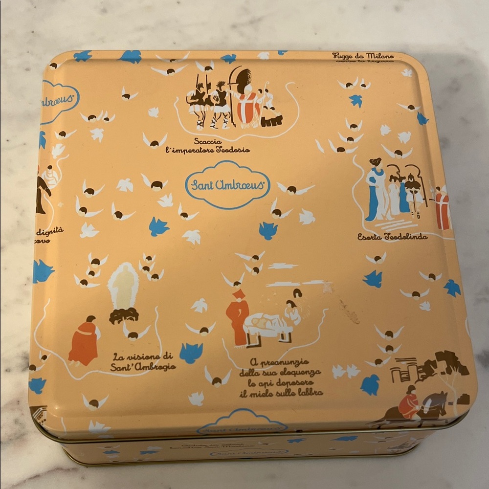 Sant Ambroeus Decorative Biscuit Tin - Peach & Blue